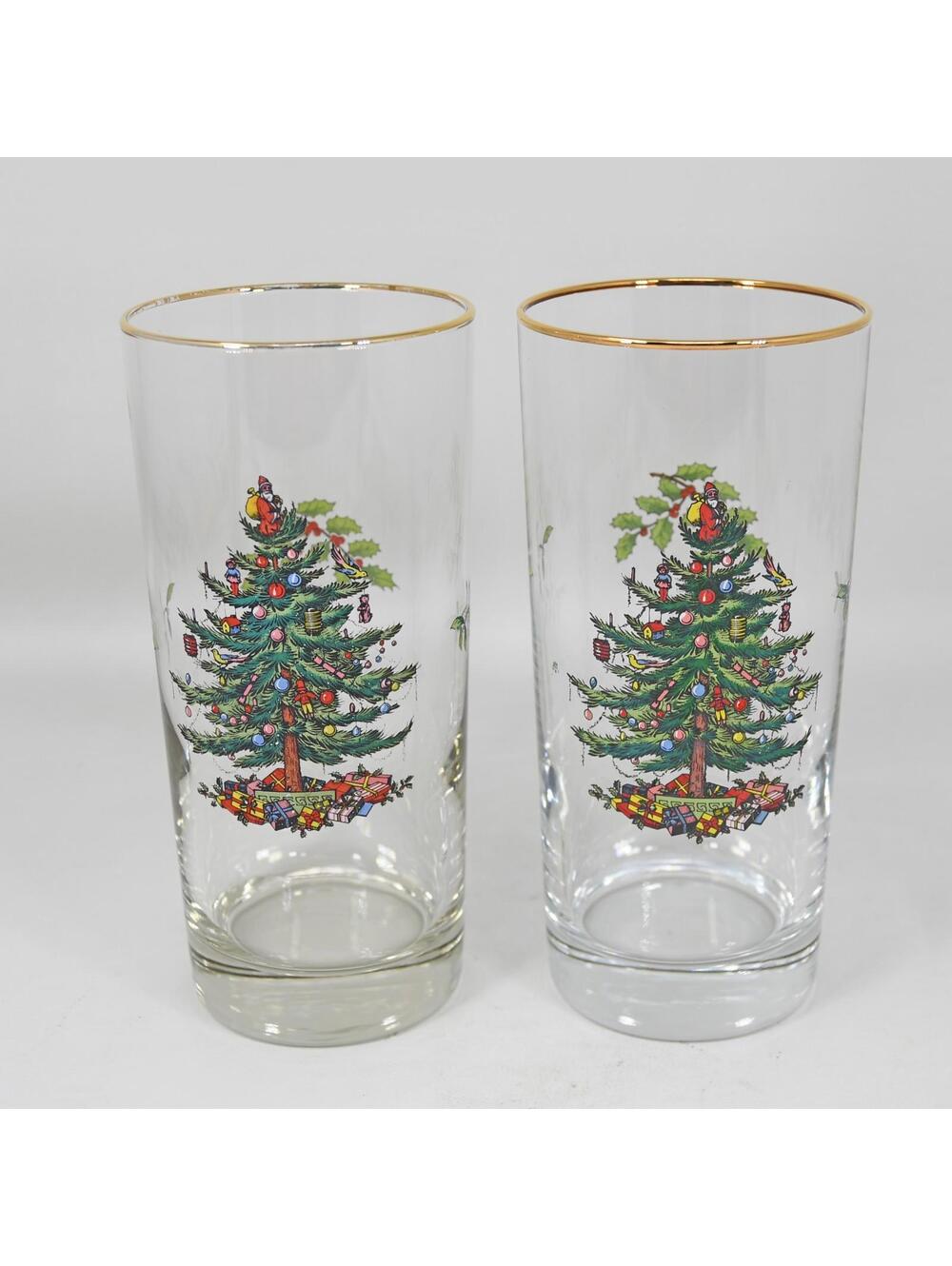 Spode Christmas Tree Glass Water Tumblers Highball Glasses 6 1/4" Set of 2 VTG